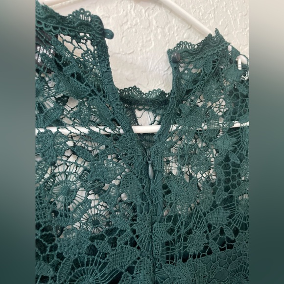 AQUA Womens Green Lace Floral Long Sleeve Short Party Trapeze Dress  - Med - Picture 7 of 7